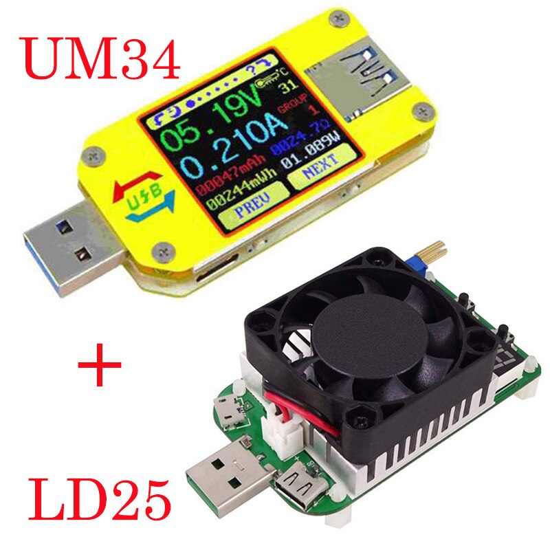 Voltmètre ammètre UM34 UM34C LD25, pour application USB 3.0 type-c, tension continue, charge de batterie, mesure de résistance de câble: UM34 LD25