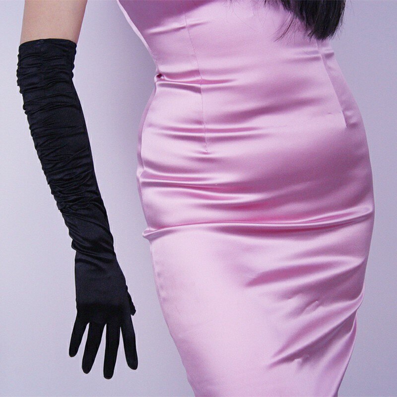 Guantes largos de dedo completo para mujer, manoplas de color Burdeos y plateado, longitud hasta el codo, rojo y negro, ideal para fiestas nocturnas, ST323, novedad, 1920: black