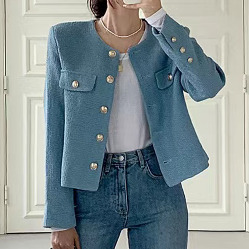 Cappotto di Tweed di lana francese moda bottone d'oro di fascia alta corto temperamento sottile autunno inverno cappotti coreani giacca donna corea 2023