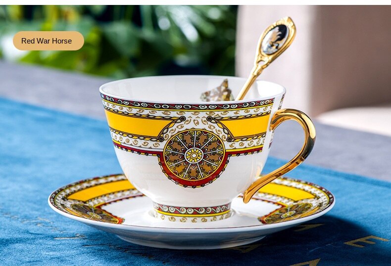 Tasses à café en os Royal en porcelaine, ensemble de tasses et cuillères créatives en céramique, de luxe européen, décor de cuisine: Style 7