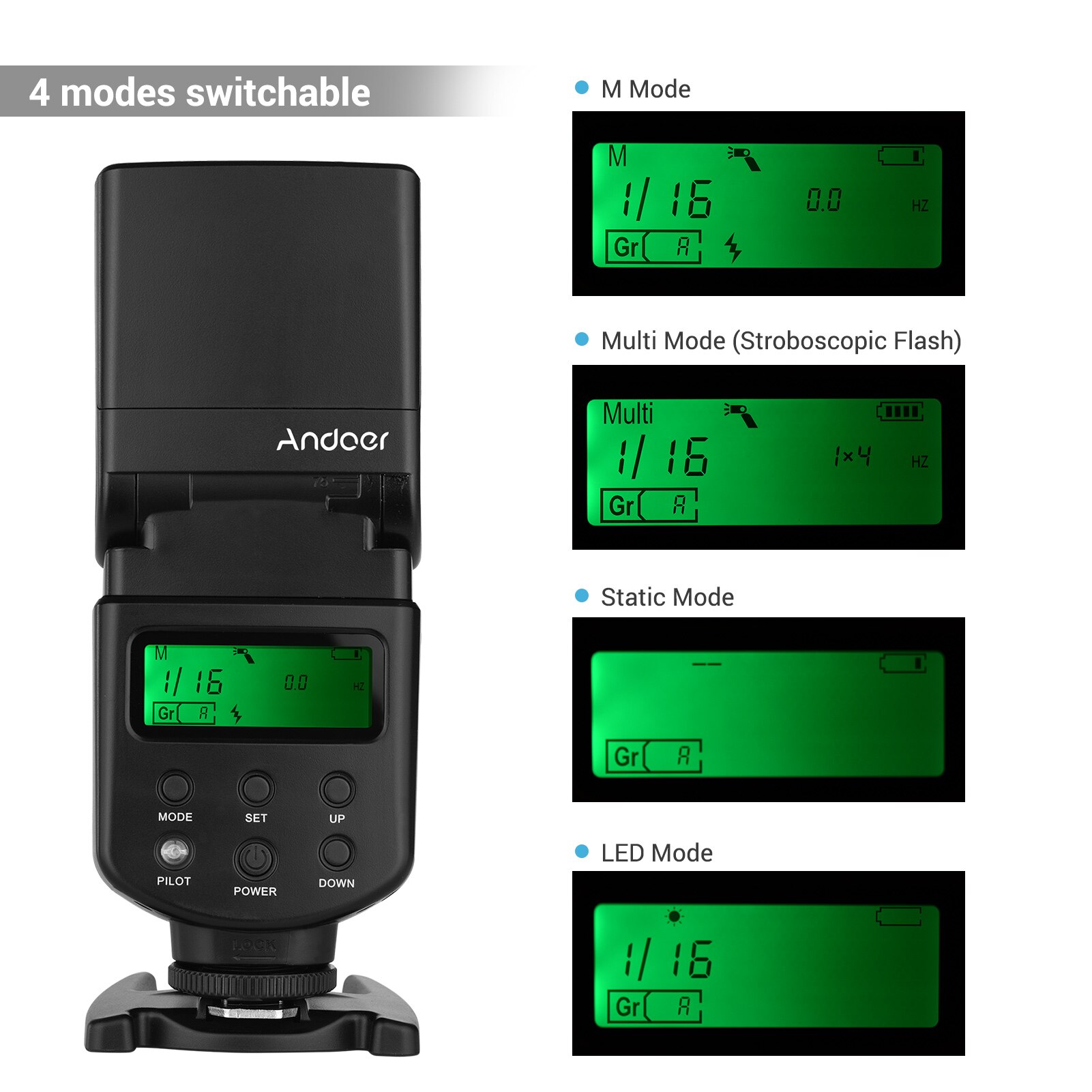 Andoer GN40 Camera Flash Speedlite with Adjustable LED Fill Light Universal Flash for Canon Nikon Olympus Pentax DSLR Cameras