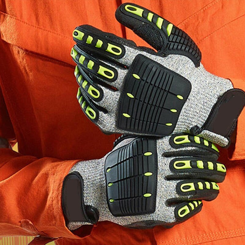 100%  trillingsdempende snijbestendige handschoenen, oliebestendige mechanische veiligheidshandschoenen met tpr op de rug van de handschoen