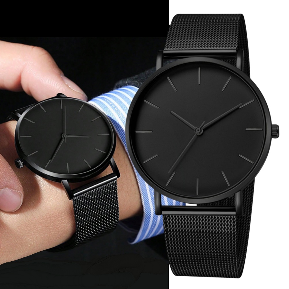 Freizeit Einfache Ultra Dünne Männer Frauen Kreative Schwarz Edelstahl Quarz Uhren Männer Business Männlich Armbanduhr Uhr
