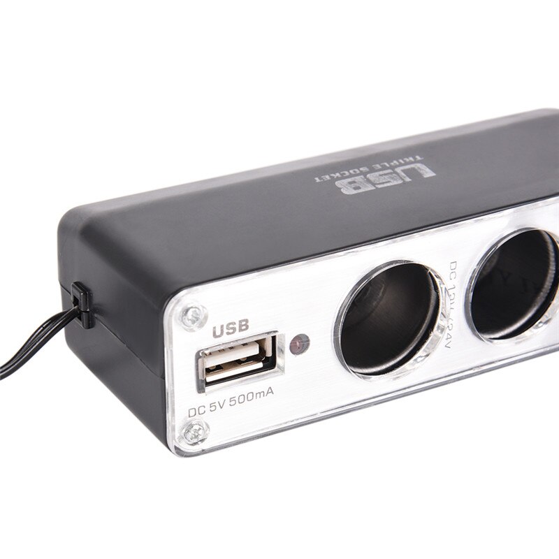 1 sztuk potrójny rozdzielacz gniazda papierosów lżejszy adapter wtyczka i Port USB 3 sposób ładowarka