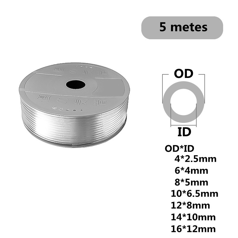 5 meter Pneumatische Buis Luchtslang Component Pneumatische Luchtslang 4mm 6mm 8mm 10mm 12mm PU Pijp Luchtleiding Slang voor Compressor: Transparant / 1"