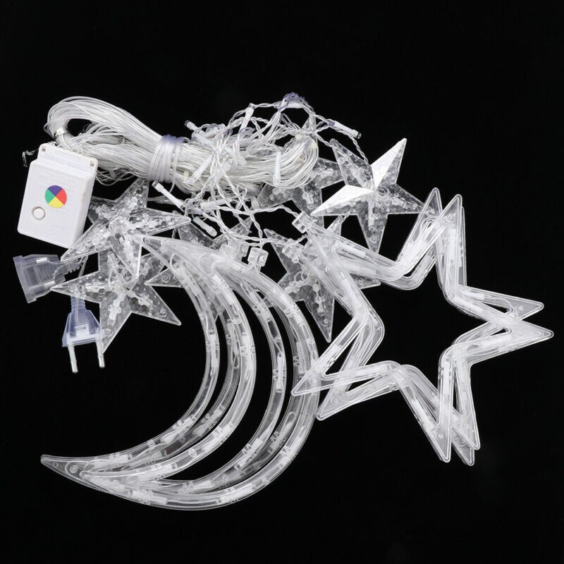 Guirnalda de luces LED con forma de luna y estrella para Navidad, cortina de luces de hadas para el hogar, de año , decoración de vacaciones y bodas, 3,5 M