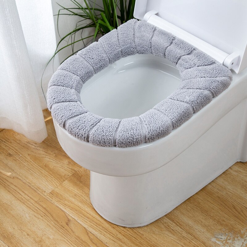 Housse de siège de toilette tricotée, chaude pour l'hiver, avec poignée, coussin de toilette en forme de O, accessoires de salle de bains: 1
