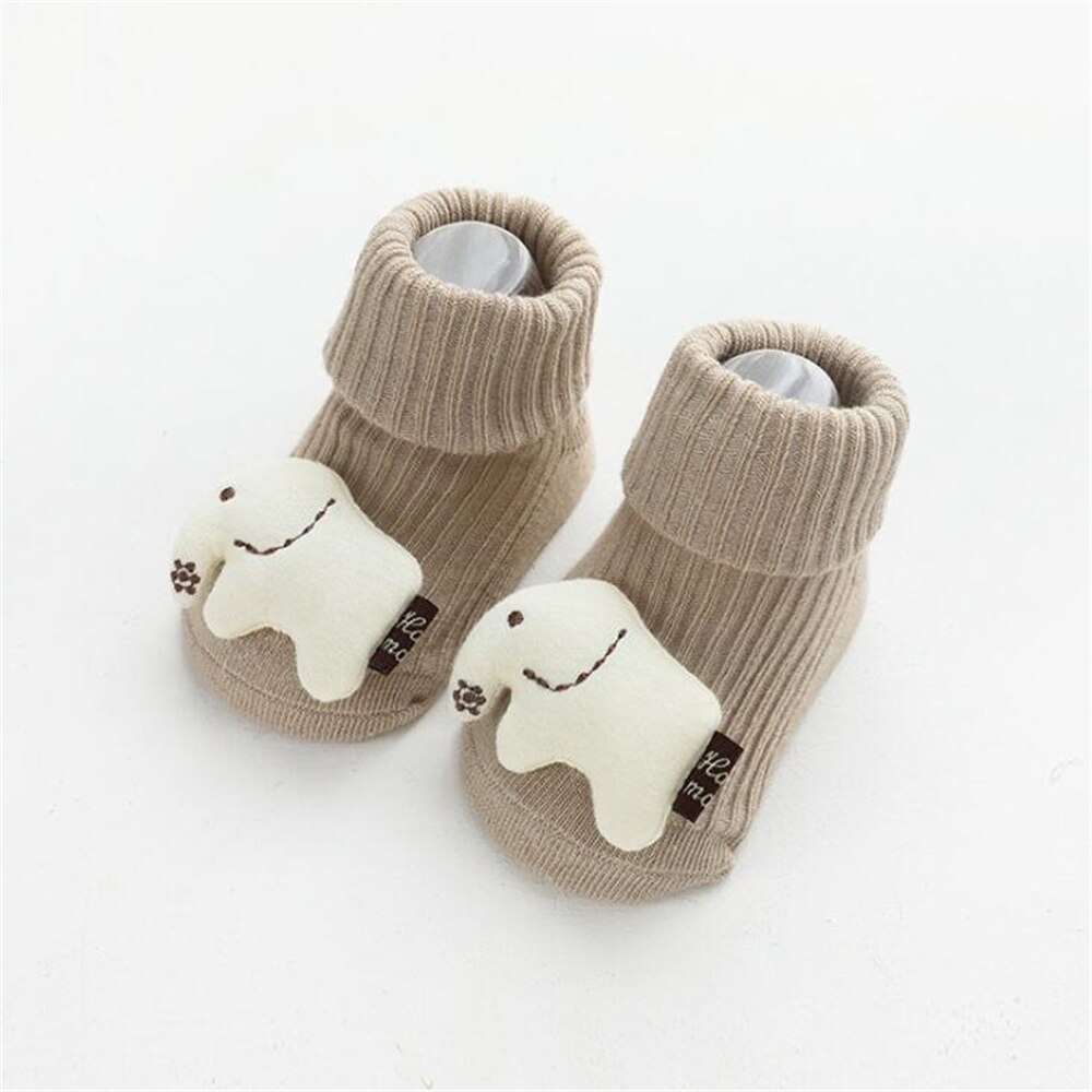 Leuke Cartoon Baby Sokken Voor Jongen Meisje Winter Lente Sokken Katoen Beer Kat Olifant Zolen Pasgeboren Peuter Sokken Baby stuff: Khaki-Elephent