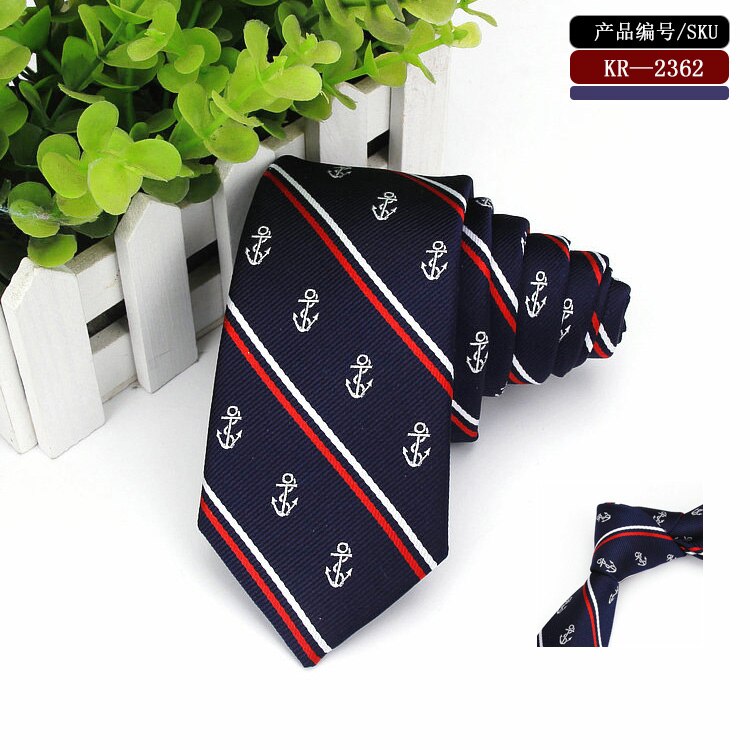 Luksus mænds anker print mønster slips 6cm mænds slanke slips polyester jacquard tynd hals slips bryllup corbata gravata slips: Stkr 2362