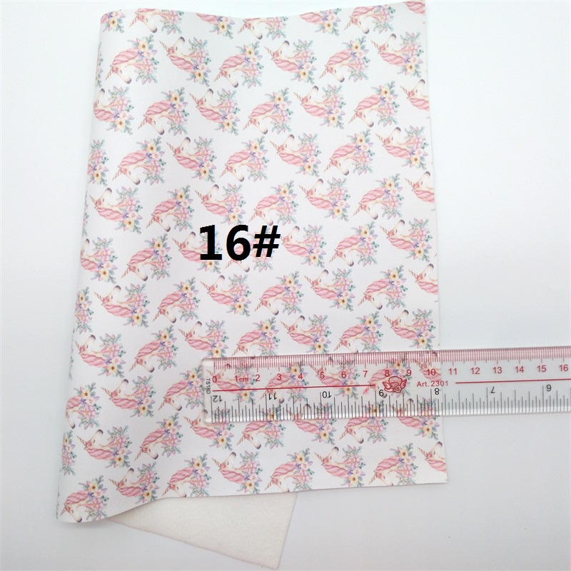 Unicorn Printed Synthetic Leather Faux Fabric Sheets Felt Backing Leather Sheets For Accessories Bows 21X29CM GM2167A