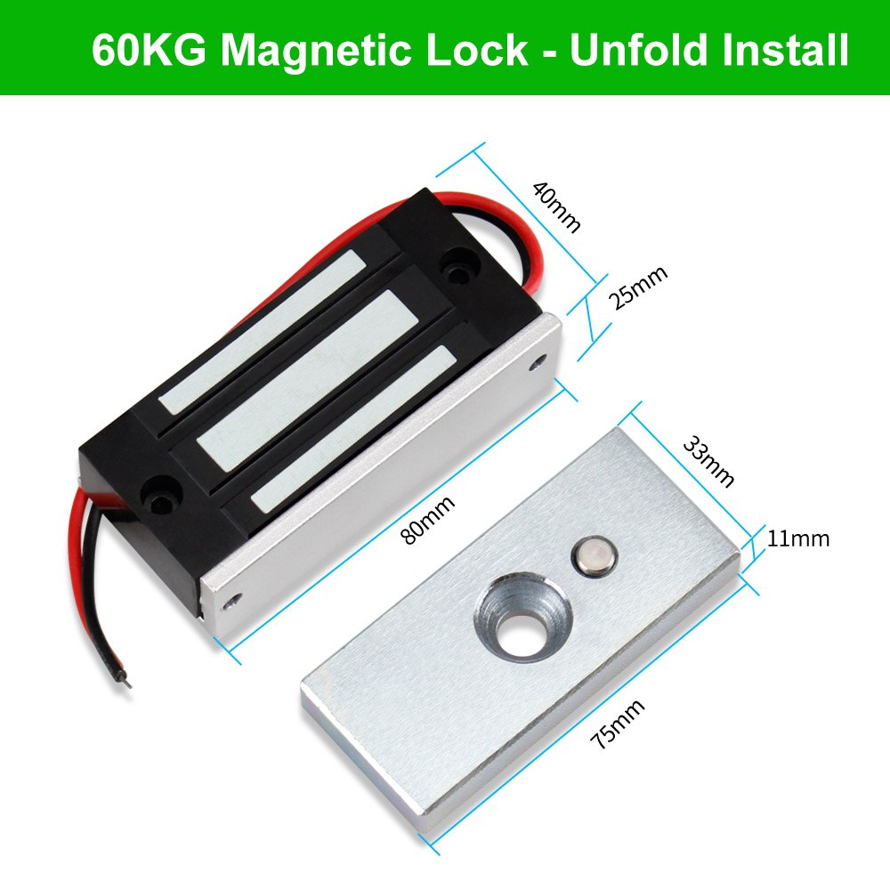 DC12V Electromagnetic Lock 180KG/350lbs Electric Magnetic Lock Waterproof Electronic Door Locks 60KG 280KG/600lbs Holding Force: 60KG Unfold