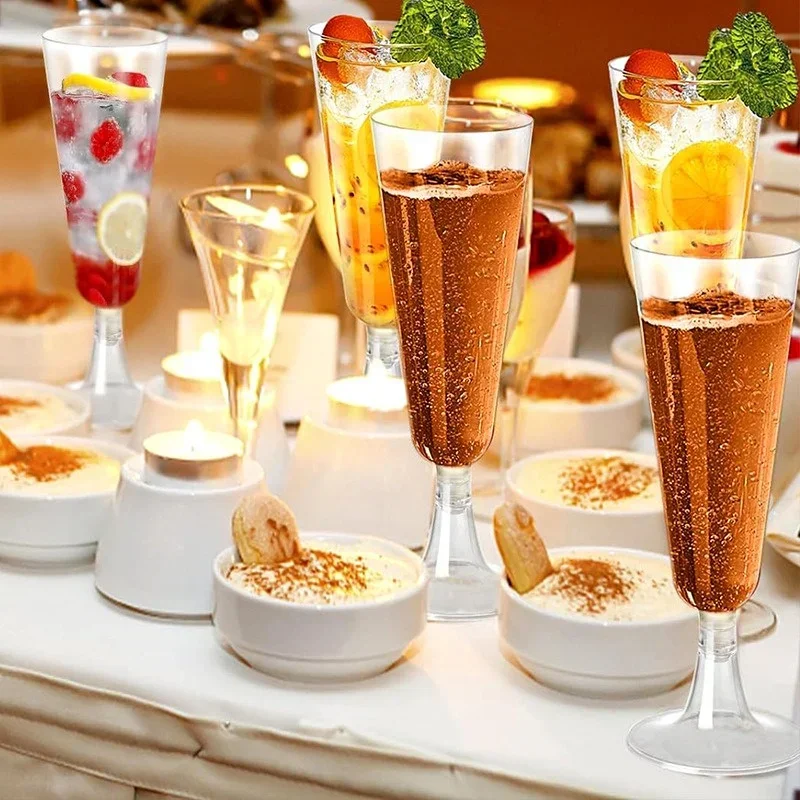 25/50/100 Stück 150 ml Einwegbecher, durchsichtiger Kunststoff, Champagnerflözehn, Barbecher, Toastgläser für Hochzeiten, Partys, Cocktailbecher