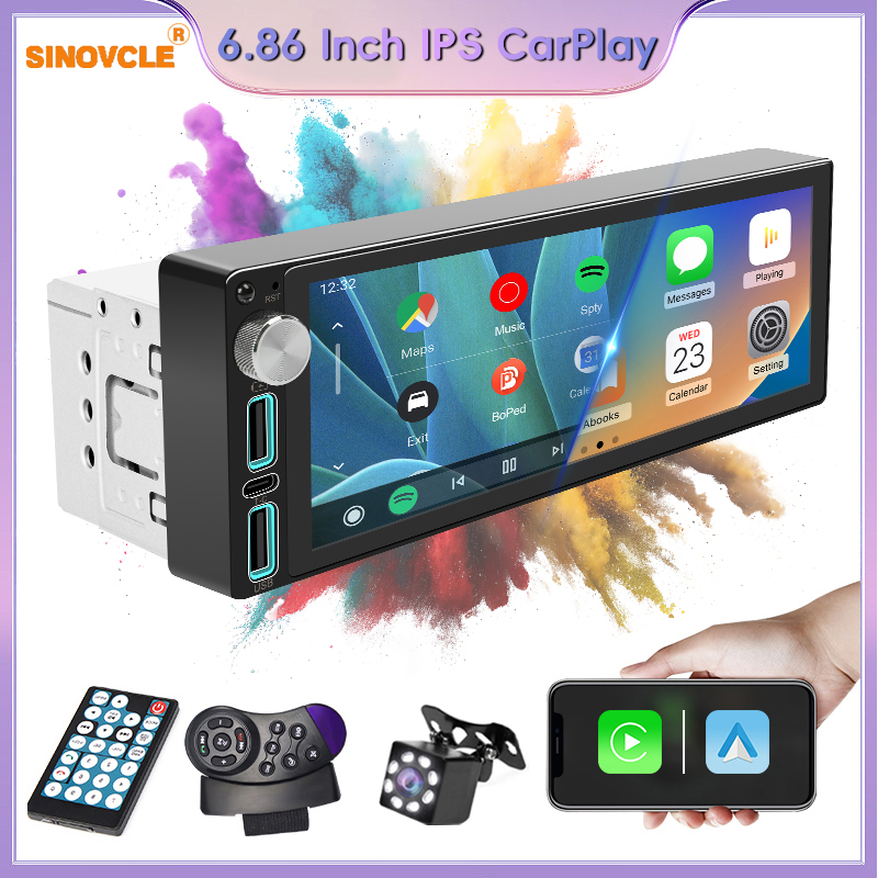 Radio de coche Audio 1Din Universal 6,86 pulgadas reproductor de vídeo Multimedia para coche pantalla IPS Bluetooth 5,0 USB/tipo-c carga soporte cámara