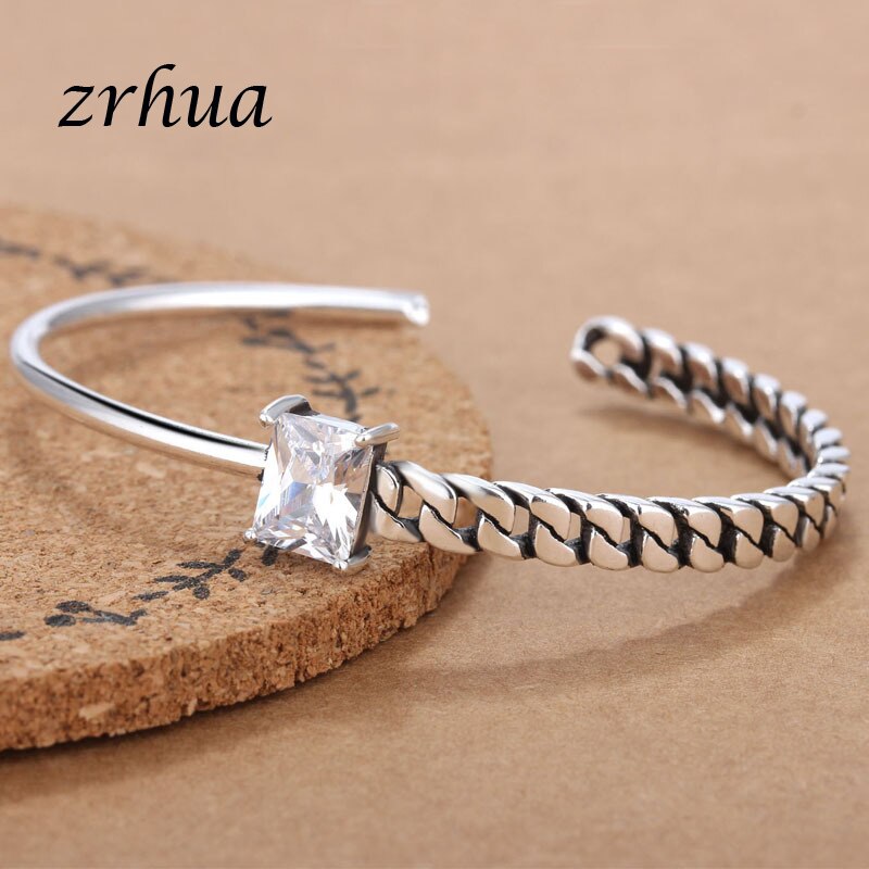 ZRHUA-Pulseras de cristal de Color plateado para mujer, brazaletes de amistad, brazaletes abiertos, estilo, de cumpleaños