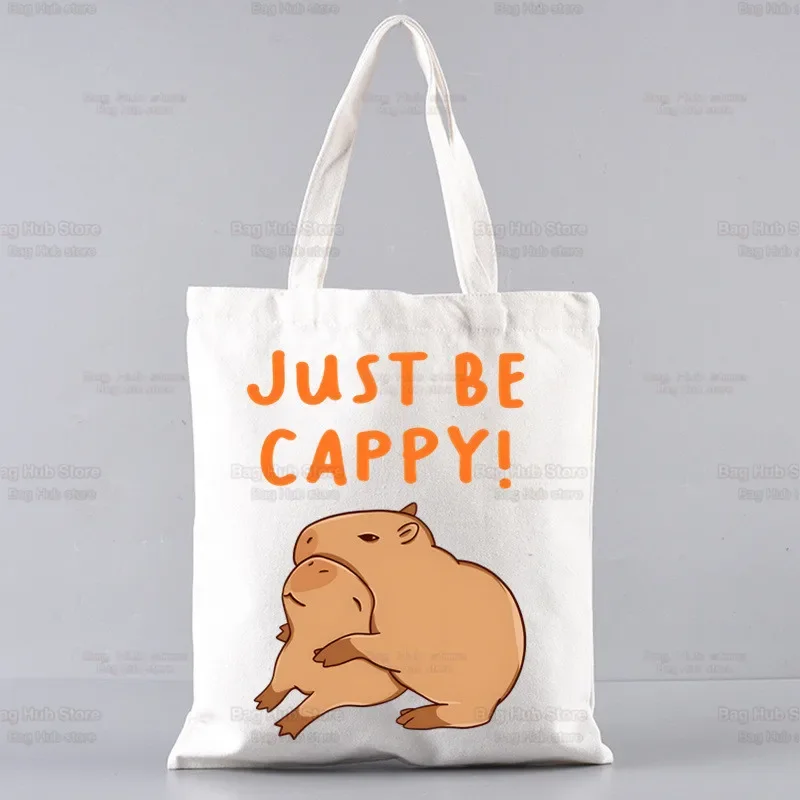 Capybaras Draagtas Unisex Canvas Tassen Gewoon Een Meisje Dat Houdt Van Capybaras Boodschappentassen Bedrukt Casual Schoudertas Opvouwbaar