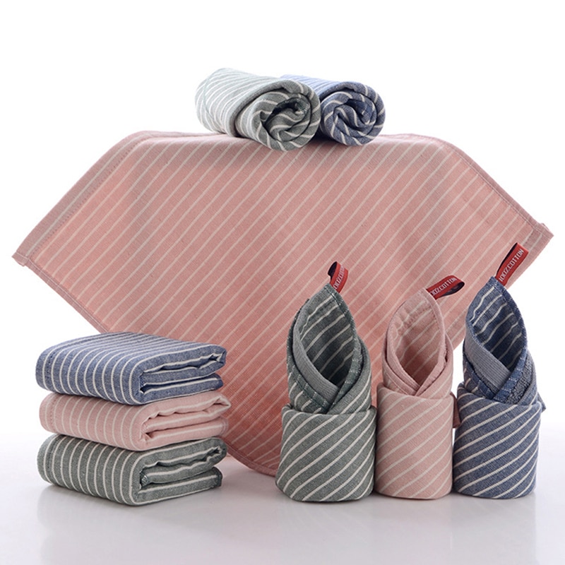 3 Kleuren Puur Katoen Gestreepte Handdoeken Microfiber Vierkante Baby Gezicht Handdoeken Absorberende Haar Handdoek Voor Kinderen Thuis Handdoek Textiel
