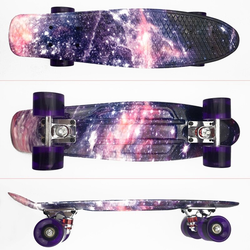 Patineta Mini Cruiser Board 22 pulgadas X 6 pulgadas Retro Longboard Skate tabla larga gráfica galaxia púrpura