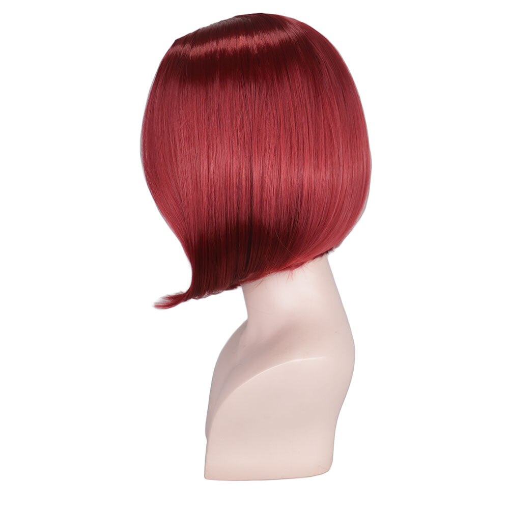 QQXCAIW Korte Rechte Bob Synthetisch haar Pruik Voor Vrouwen Middelste Deel Zwart Bruin Rood Blonde 12 inch Pruiken: wine red