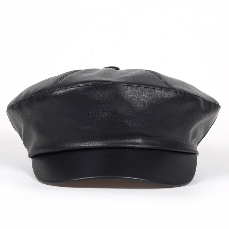 Gorros de piel sintética de para hombre y mujer, Boina negra, para primavera, Otoño e Invierno