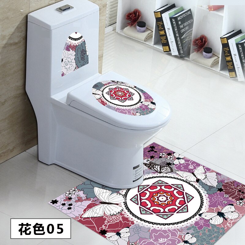 3 st / uppsättning toile klistermärke wc piedestal pan täcke klistermärke toalett pall kommode klistermärke hem badroon dekor 3d tryckt blomma tjockare: E