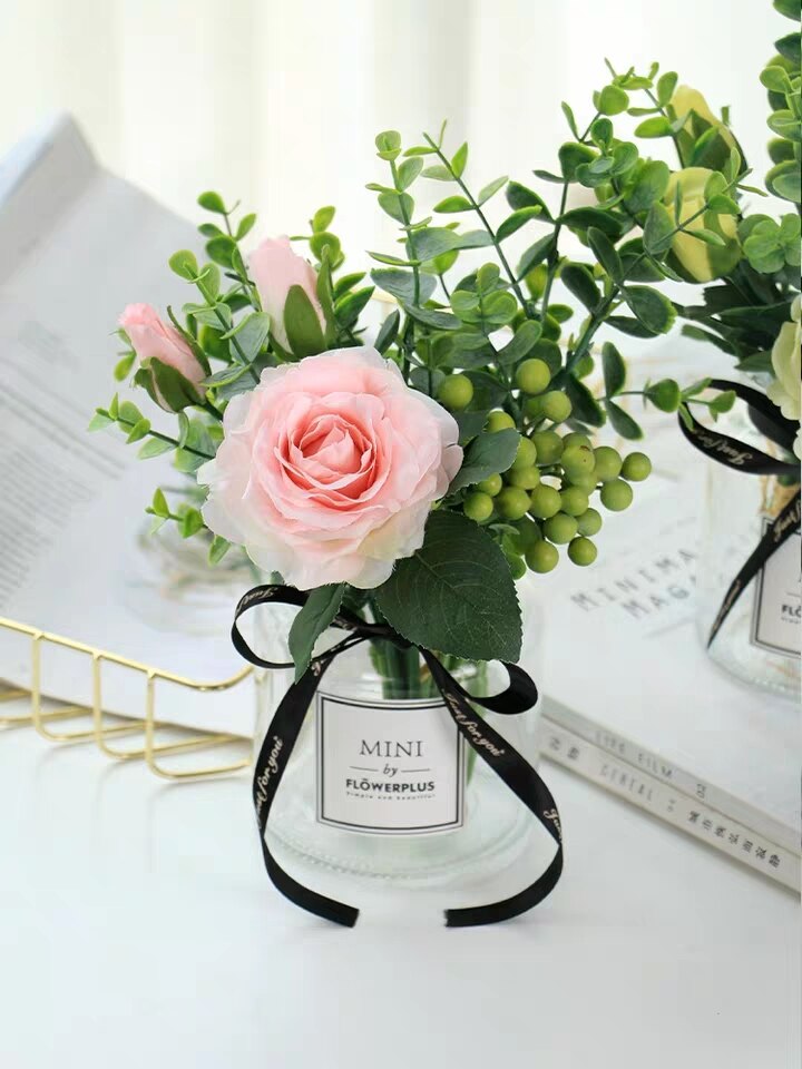 Plastic Vase Wedding Vases Flowers Home Decor Artificial Flower Bouquet with Vase Wedding Table Home Decoration