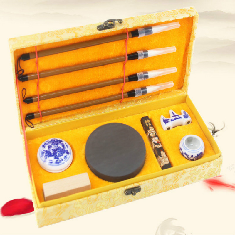 Chinese traditional calligraphy pen Set box student Regular Script Writing Brush Beginner's special practice Writing brush