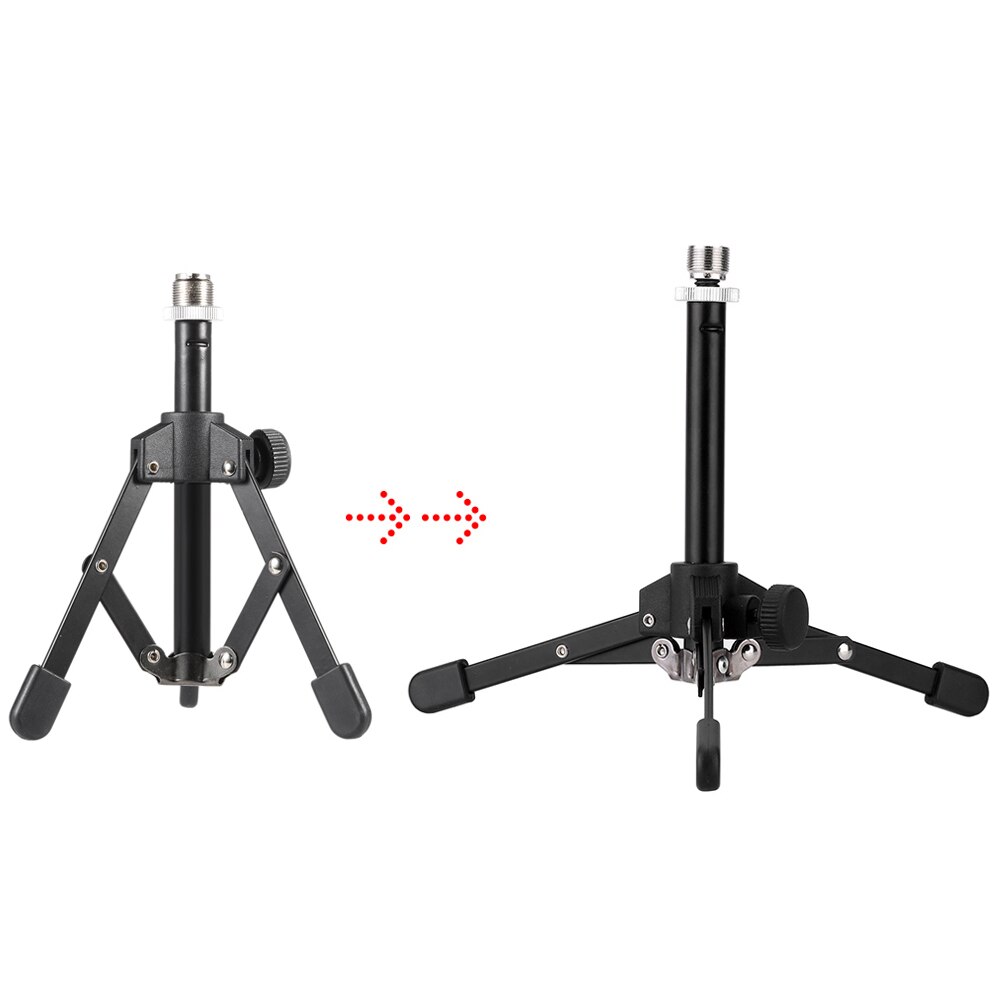 MS-12 Mini Foldable Adjustable Desktop Tripod Microphone Stand with MC3 Mic Clip Holder Bracket for Meeting Lectures Podcasts
