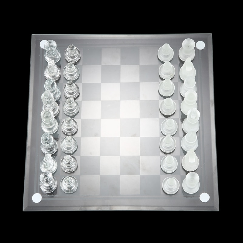 8 tommer internationalt skakspil, komplet glaskakksæt 32 stykker spil og brætspil