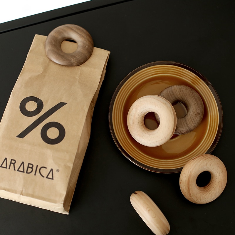4 stk donut form mini bøg sort valnød taske klips hjem opbevaring organisator køkken værktøj til snacks cookies chips