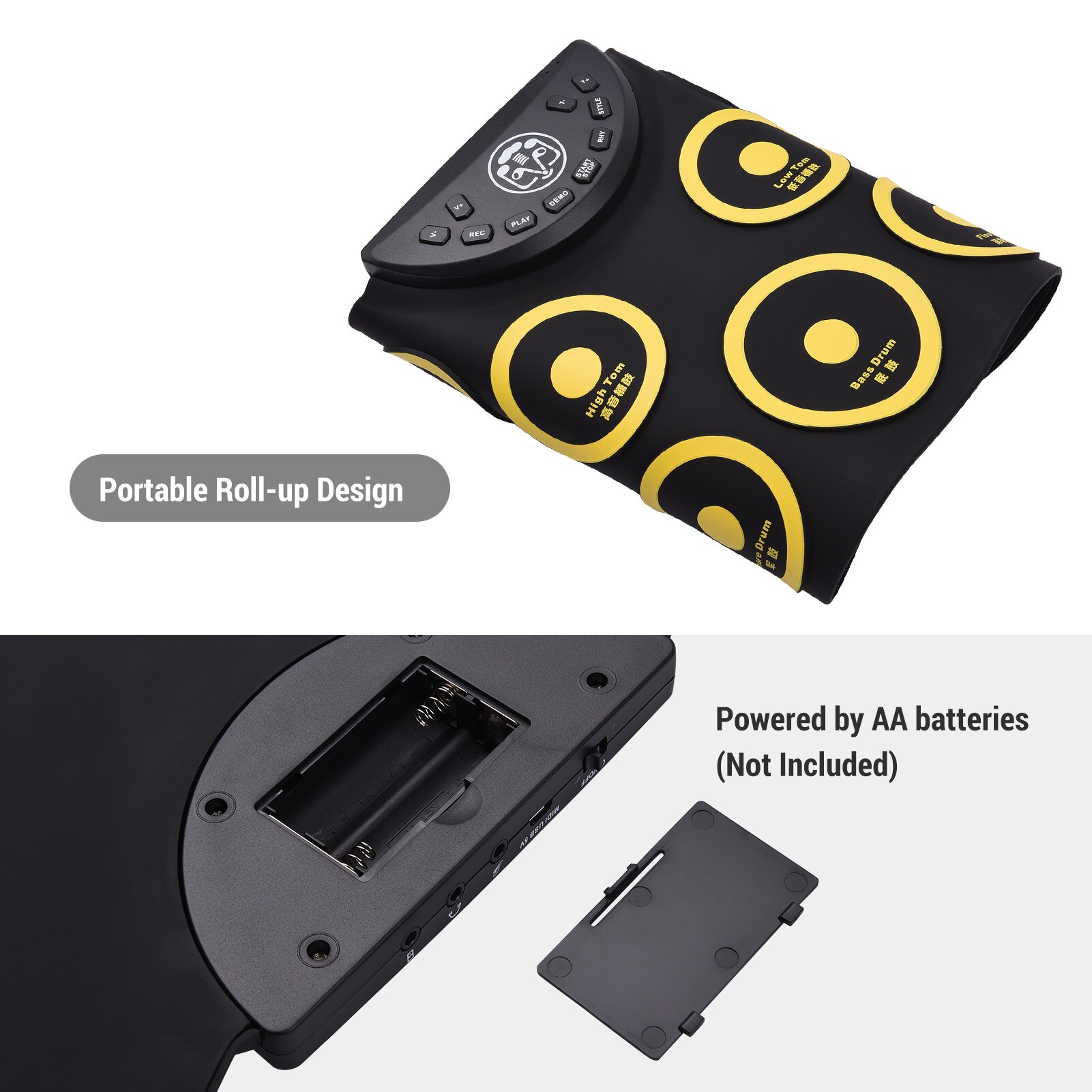 Foldable Electronic Drum Pad Digital Drum 10 Rhythms Record 3.5mm Microphone Input Headphone Monitoring External Speaker Output