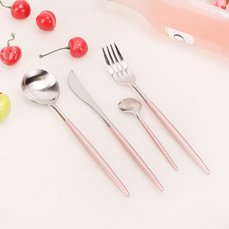 4pcs Serviesje servies 304 Roestvrij 18/10 Staal Bestek Set Steak Mes Vork Eetstokjes Set Koffie Lepel Theelepel Fla