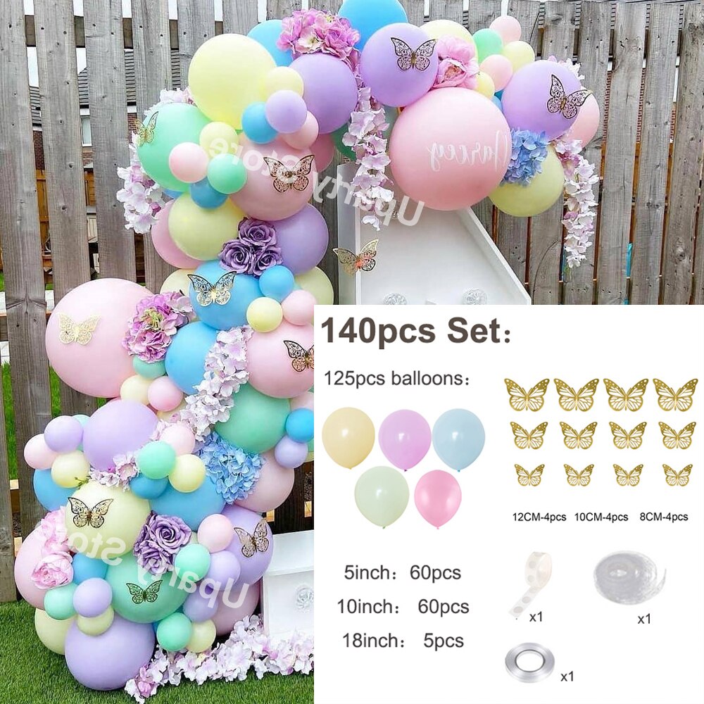 1 set Moon Sun Rainbow Clouds Balloons Arch Garland Macaron Balloon Chain for Baby Shower Girls Birthday Party Decor Supplies: 140pcs set