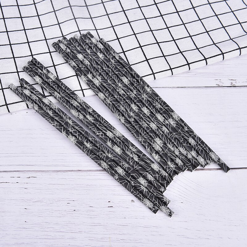 25 stuks halloween papieren rietjes, pompoen skelet patroon drinkrietjes voor thuis halloween feest bar accessoires: Default Title