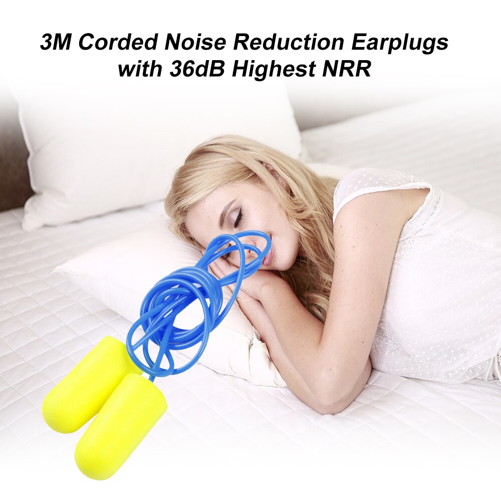 10Pcs 3M 311-1250 E-A-R Push-Ins Corded Noise Reduction Earplugs 33dB Highest NRR Comfortable Ear Plugs Work Travel Foam Earplug