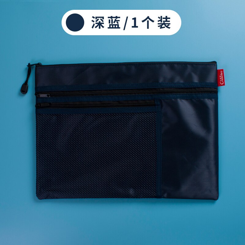 File Bag Folder Color Three-layer Canvas Zipper Waterproof File Bag Storage Bag File File Bag Office School Supplies: dark blue 1 pack
