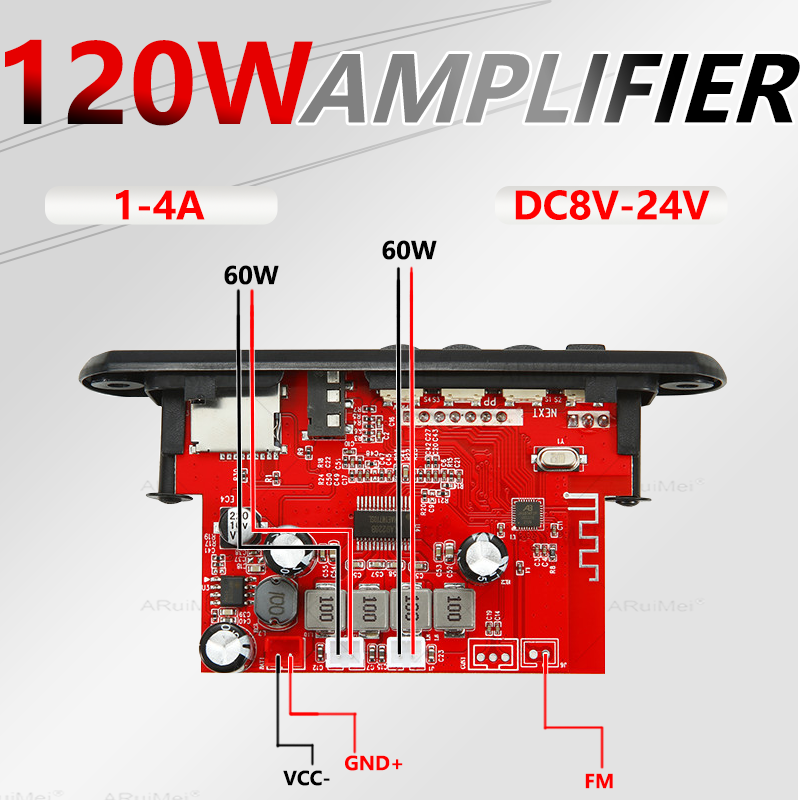 120w diy casa amplificador digital mp3 placa decodificadora 12v 24v 60w potência de áudio bluetooth fm para música subwoofer alto-falante com controle remoto