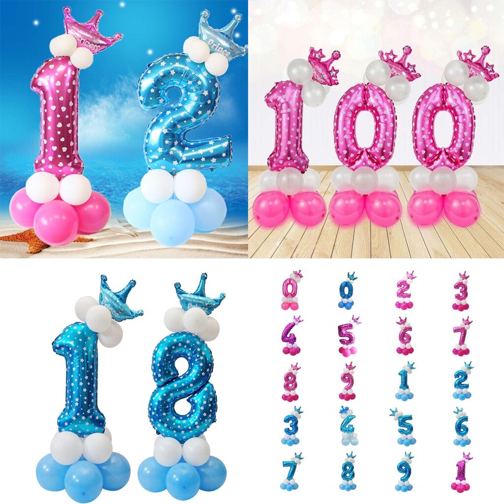 All Numbers Letters Crown Balloons Column Set Birthday Baby Shower Arch Decor