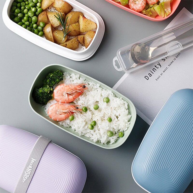 Dubbele Laag Lunch Box Bento Box Voor Student Kantoormedewerker Food Storage Container Box Magnetron Eenvoudige Stijl Draagbare Lekvrij