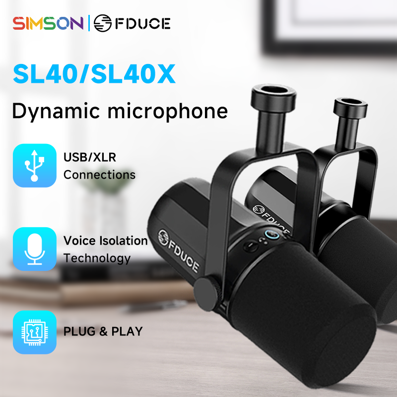 FDUCE SL40X/SL40 USB/XLR dynamisches Mikrofon mit integriertem Headset-Ausgang und Schalldämmung, für Podcasts, Spiele, Live-Übertragung
