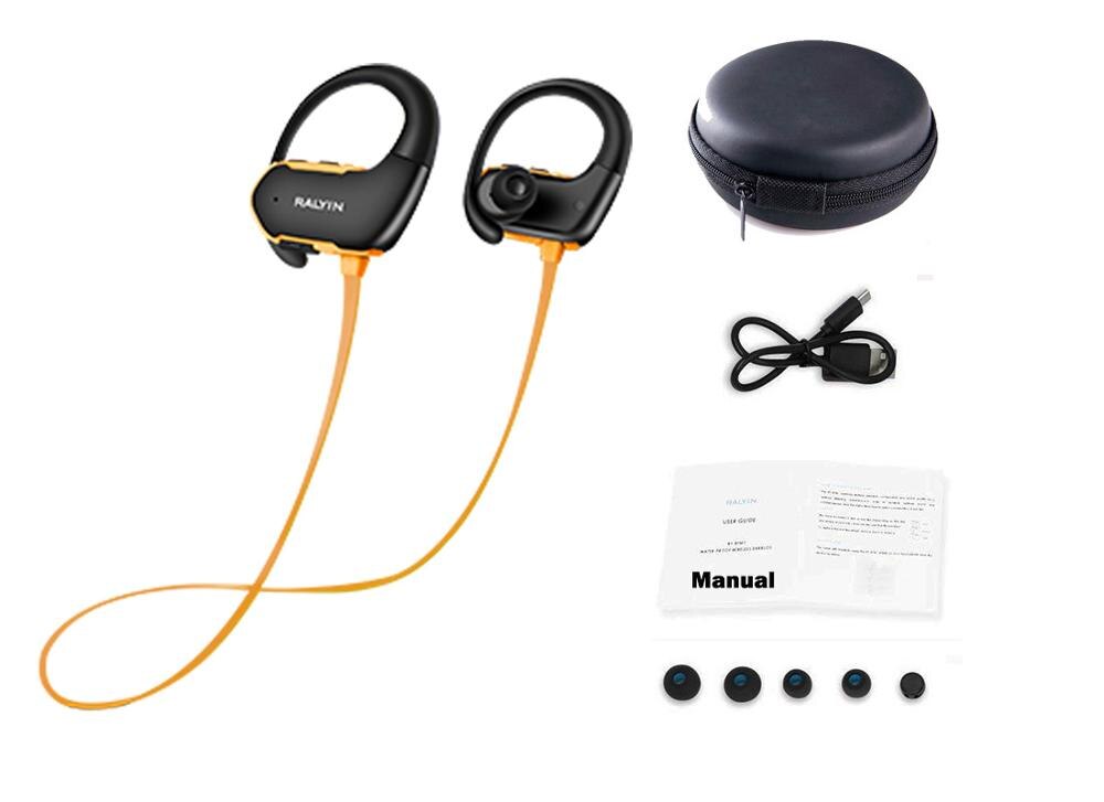 Ralyin M2 wireless headphones waterproof built-in 8GB memory Bluetooth Earphone Sport Bluetooth Headset wireless Earbud with Mic: Orange without box