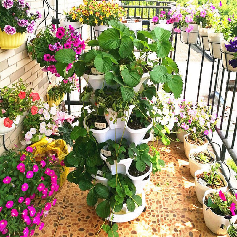 Vertikale sukkulenter plantepotte bonsai jordbær urt blomst grønnsakskrukker balkong blomsterkrukke stabelbar planterhage