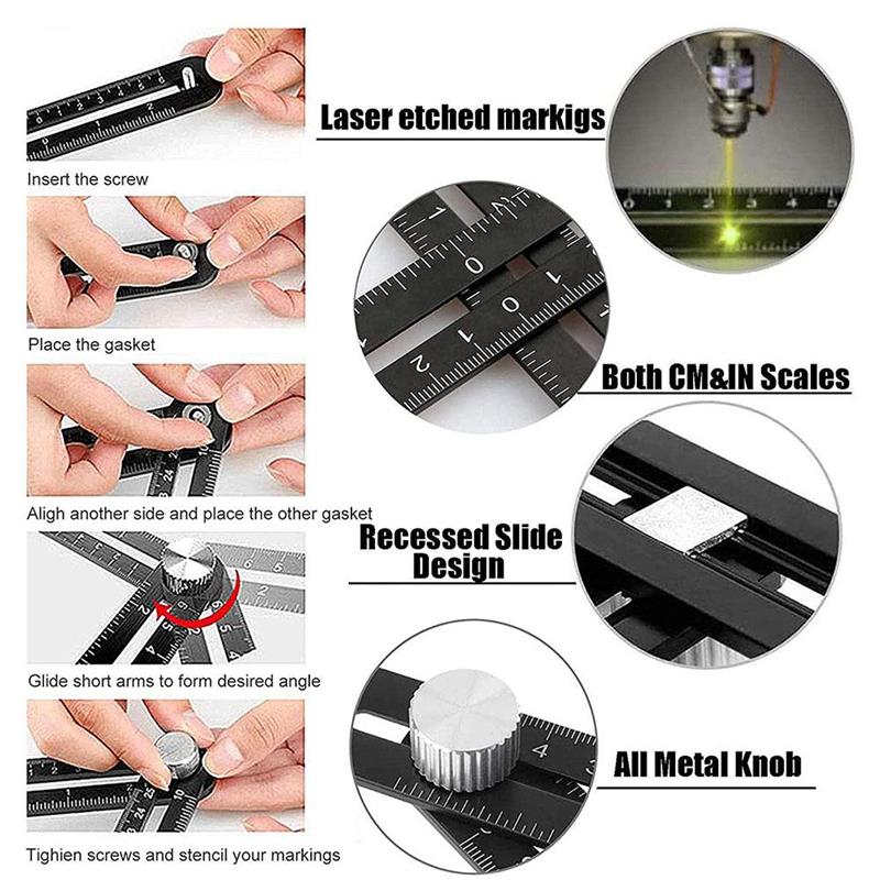 12-Fold Tile Hole Locator Adjustable Tool Masonry Glass Fixed Angle Measuring Ruler Universal Angular Measurement Tool