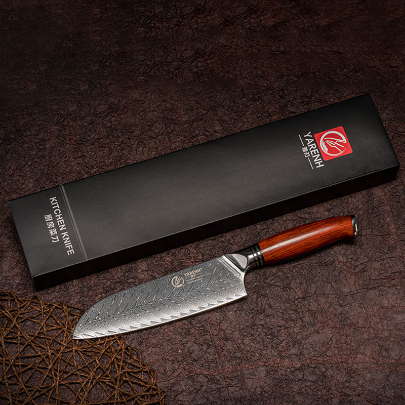 Yarenh 7 Inch Santoku Knife - 73 Layers Japanese High Carbon Damascus Steel - For Dicing Meat Vegetable Chef Knives - Box