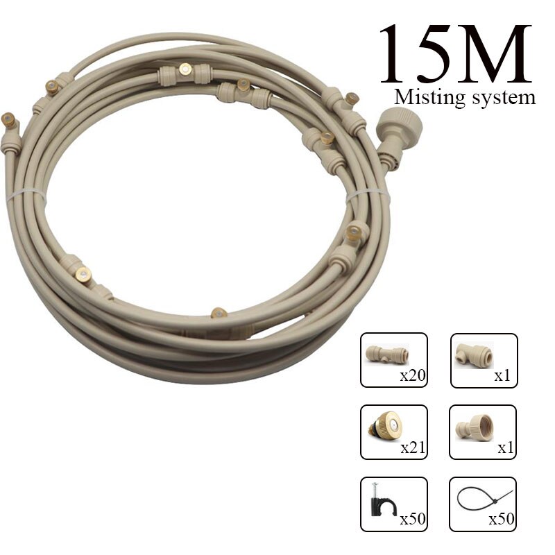 6/9/12/15/18m Outdoor Cooling Patio Misting System Fan Cooler Water Mist Gardenhouse Spray Fog Misting System: Beige 15m