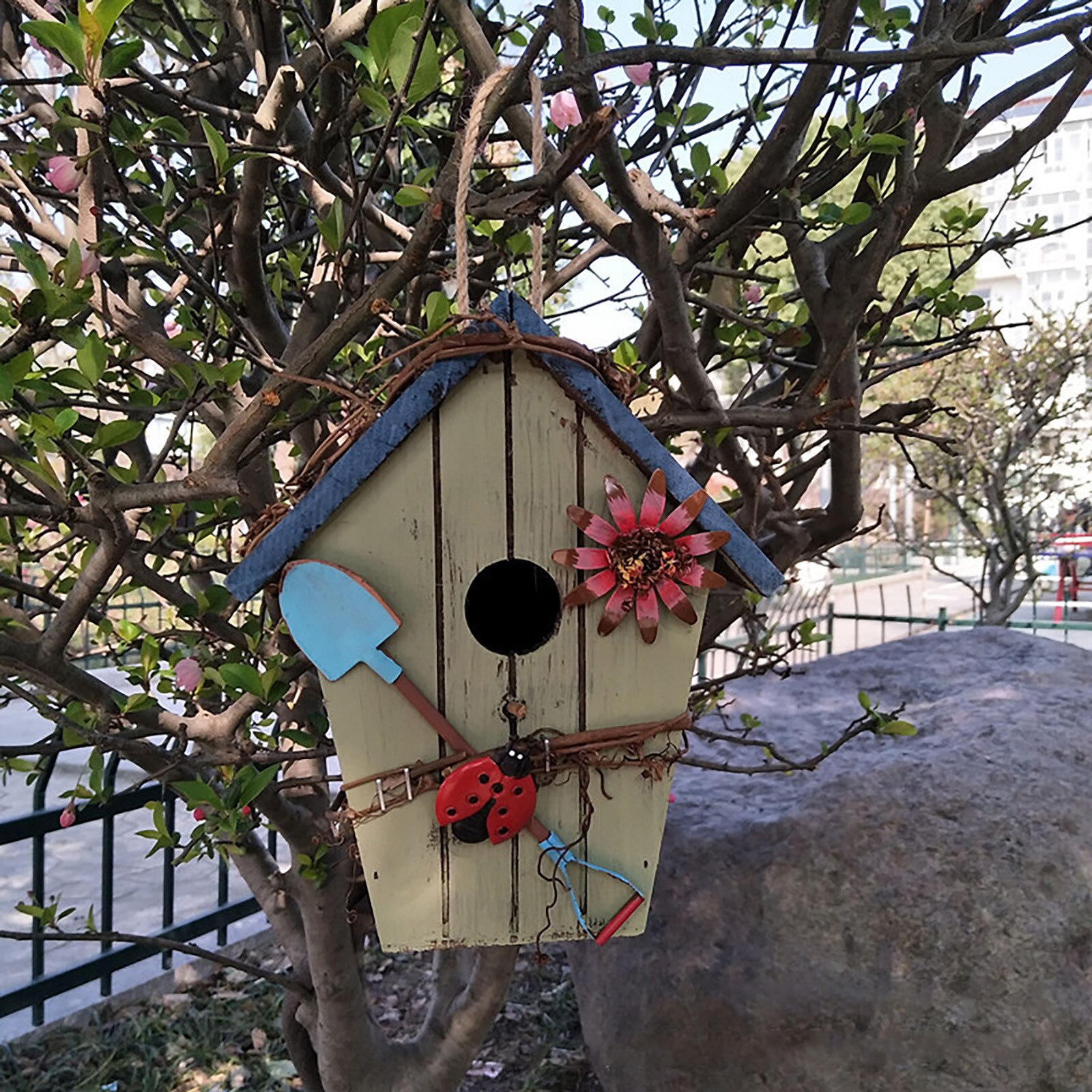 Wooden Bird House Nesting Box Hanging Bird Nests Home Garden Decoration FFT