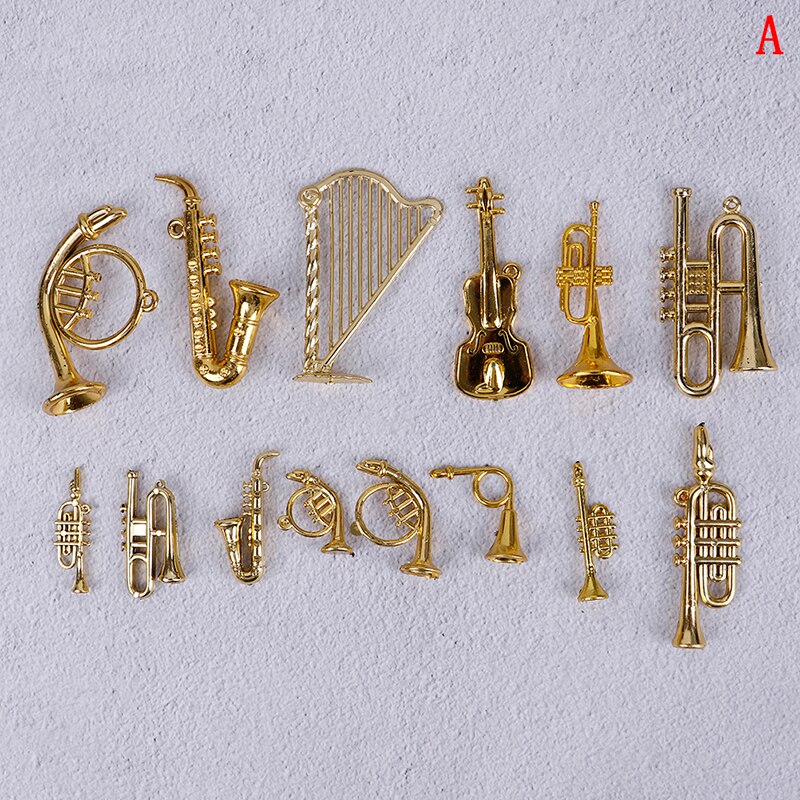 7/14pcs Mini Plastic Musical Instrument Gold Christmas Tree Hanging Xmas Decor For Friends Collecting Musical Cute Toy: A (14Pcs)
