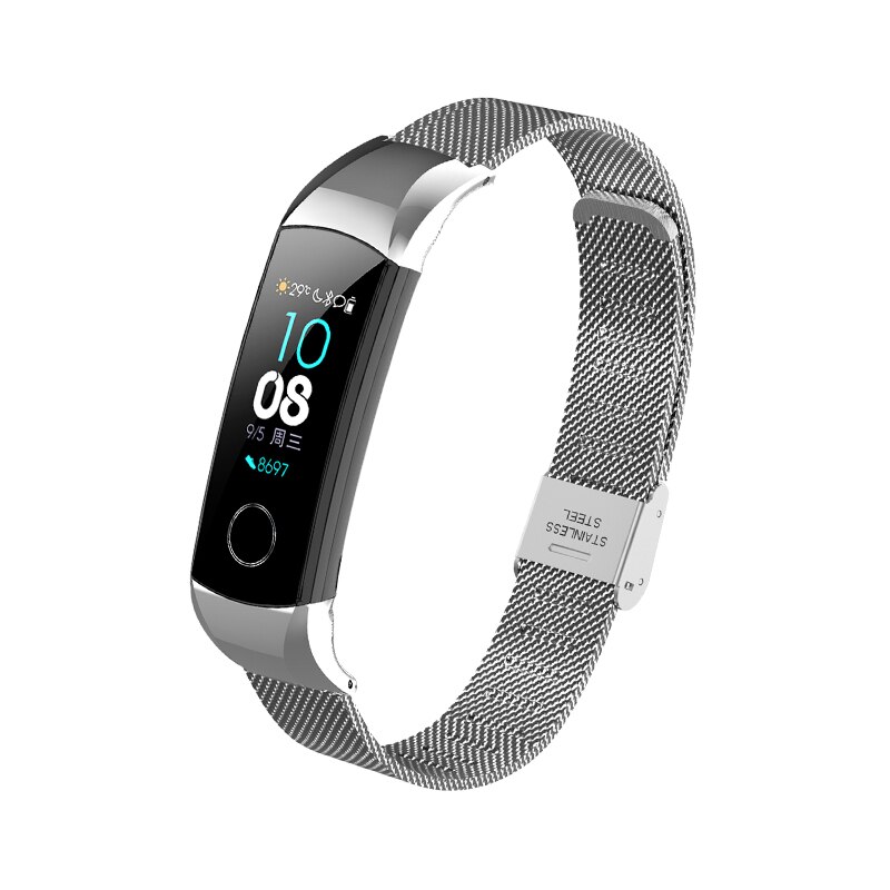 Metal strap For Huawei Honor Band 4 strap Magnetic buckle Metal Bracelet For Honor Band 5 Accessories: Mesh belt-silver / For honor band 5