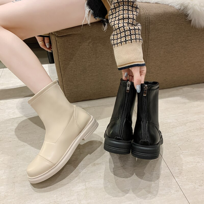 Zapatos de Rock para mujer, botas de de lujo con punta redonda, calzado de Invierno para mujer, media pantorrilla, para mujer, otoño