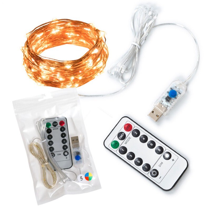 20/50/100 Led Koperdraad String Lights Usb Plug-In Fairy Lights Met Afstandsbediening 8 Modi Verlichting Waterdicht afstandsbediening Timer
