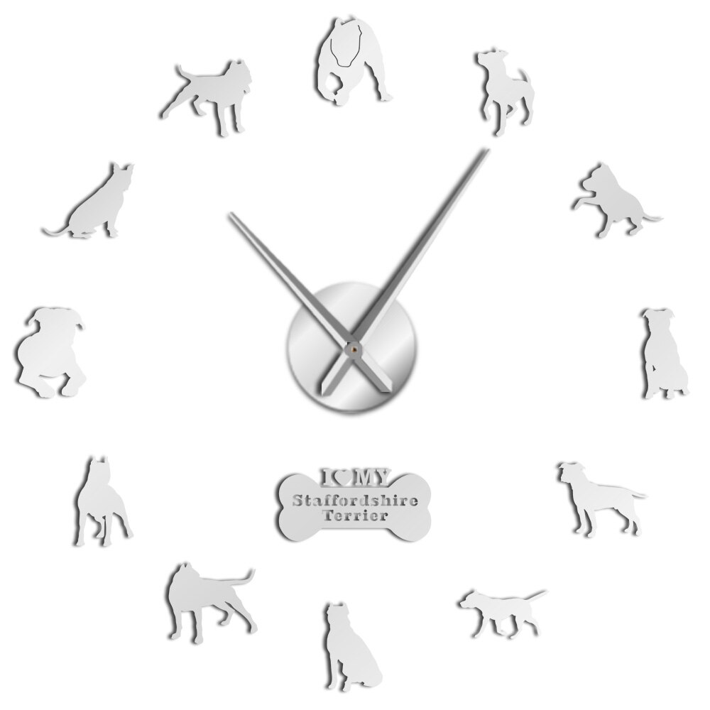 Wandklok Decoratieve Wall Art Horloge Staffordshire Bull Terrier DIY Grote Staffie Gigantische Muur Hond Ras Ornament Memorial